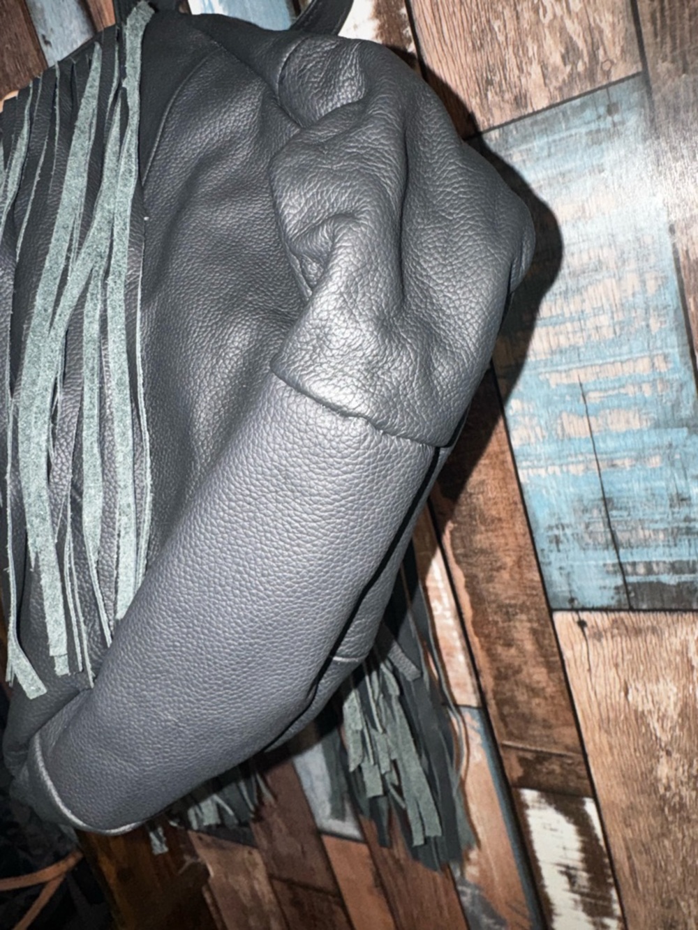 Vintage Fringed 100% Leather Shoulder Bag - Black - Picture 4 of 5